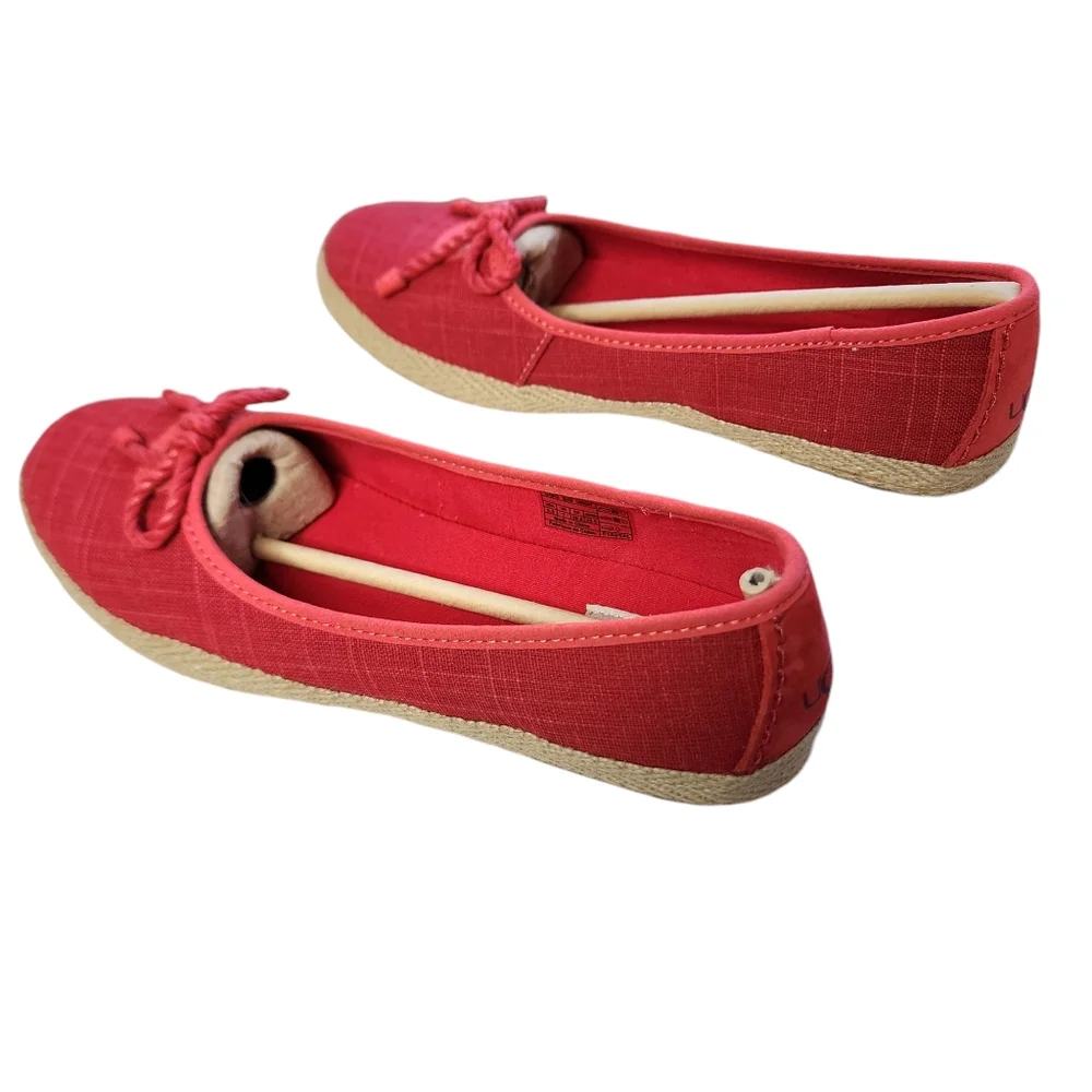 Ugg Syleste espadrille flats slip-on red canvas shearling inside sz 8.5